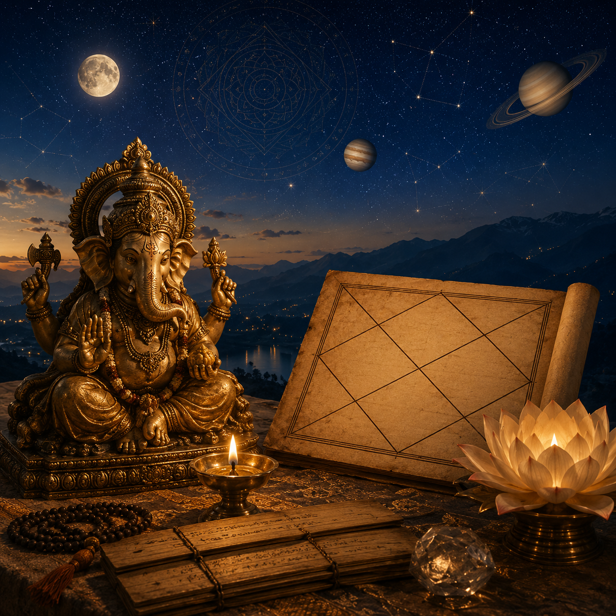Lune, étoiles et lumière dorée, le Jyotish comme science de la lumière